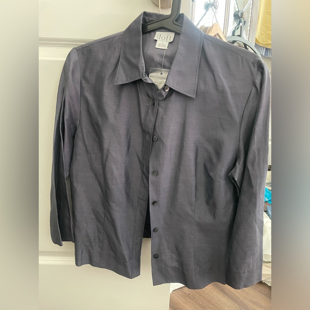 Ann Taylor Loft blue sheen button down 8